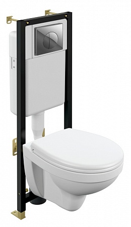 Комплект Cersanit DELFI TPL инсталляция BLACK кнопка LEON пластик хром глянцевый