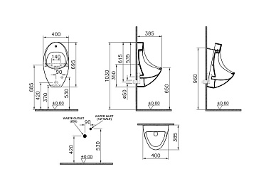 Писсуар Vitra Arkitekt 4106B003-5597 с сенсорным смывом, питание от батарейки