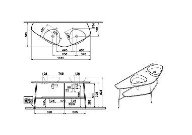Столешница Vitra Plural 160 под 2 раковины, темный дуб