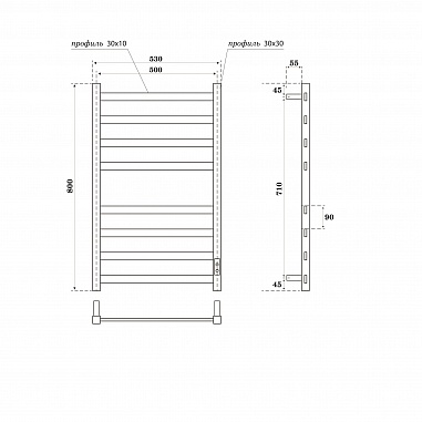 Полотенцесушитель электрический Point Меркурий PN83858GR П8 500x800, диммер справа, графит премиум