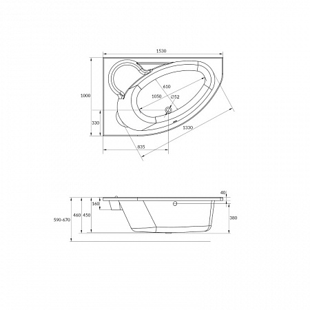 Ванна Cersanit асимметричная KALIOPE 153x100 правая