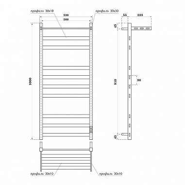 Полотенцесушитель электрический Point Меркурий PN83850PGR П9 500x1000 с полкой, диммер справа,графит