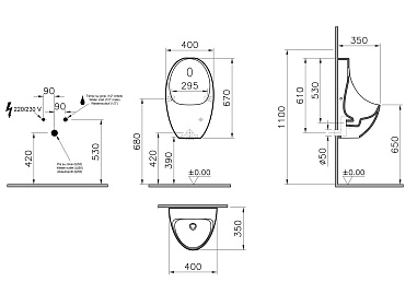 Писсуар Vitra Arkitekt 5999B003-5556, безободковый, сенсорный, питание от сети