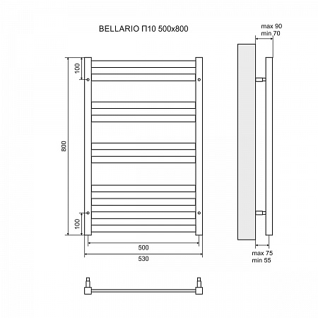 Полотенцесушитель водяной Lemark Bellario П10 LM68810BL 500x800, черный