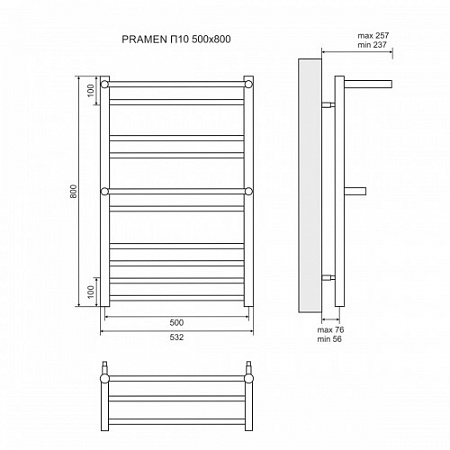 Полотенцесушитель водяной Lemark Pramen LM33810BL П10 500x800, черный