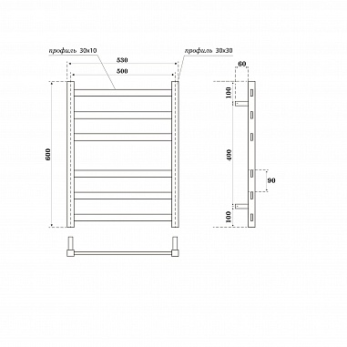 Полотенцесушитель электрический Point Меркурий PN83156BE П6 500x600 левый/правый, черный