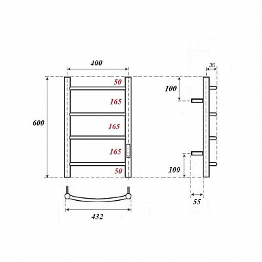 Полотенцесушитель электрический Point Афина PN04846B П4 400x600 диммер справа, черный