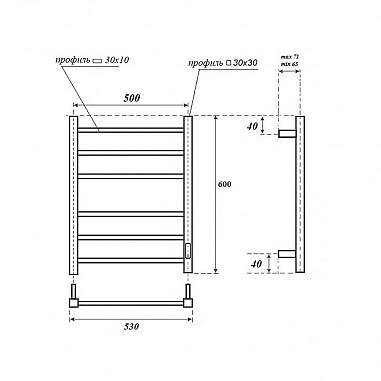 Полотенцесушитель электрический Point Меркурий PN83856W П6 500x600, диммер справа, белый