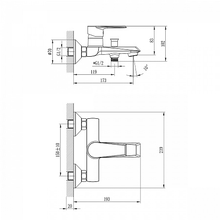 Смеситель Rossinka RS28-31 для ванны