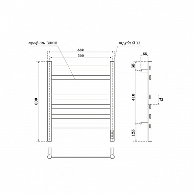 Полотенцесушитель электрический Point Селена PN16856W П6 500x600, диммер справа, белый