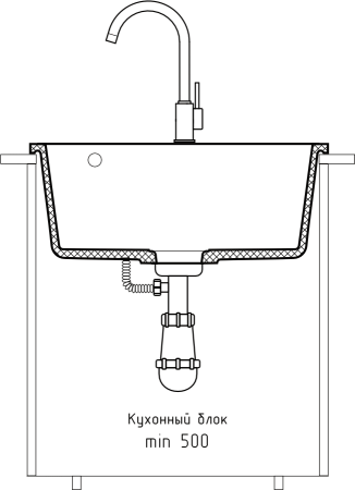 Мойка кухонная GranFest URBAN 4550 подстольный монтаж 1-чаша 450*500мм черный