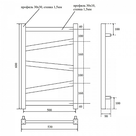 Полотенцесушитель водяной Point Феникс PN15156B П5 500x600, черный