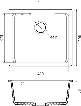 Мойка кухонная GranFest URBAN 4550 подстольный монтаж 1-чаша 450*500мм черный