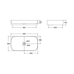 Умывальник накладной, прямоугольный Point Венера 46, PN43073WB