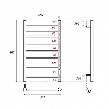 Полотенцесушитель электрический Point Аврора PN10858GR П8 500x800 диммер справа, графит премиум